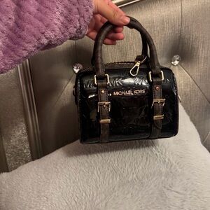 Michael Kors Black Patent Mini Satchel with Gold Hardware